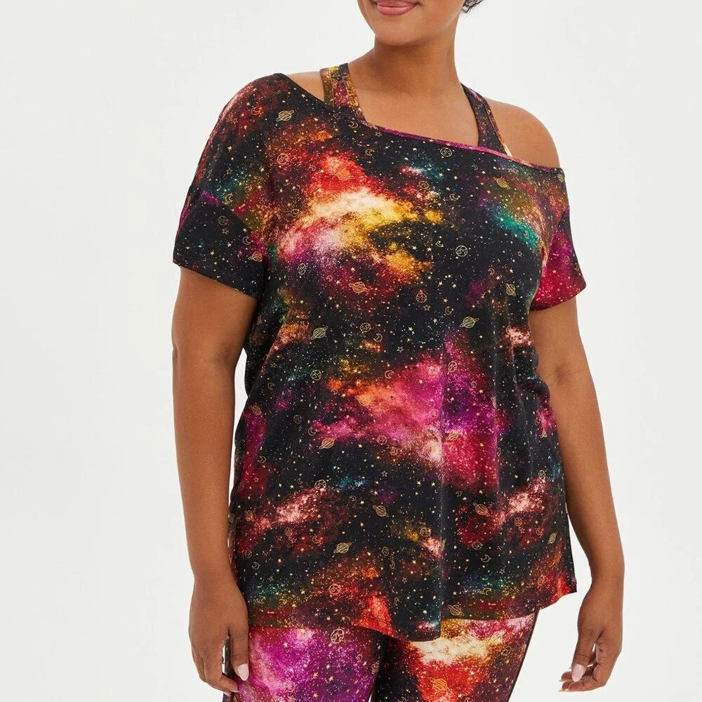 Torrid Cosmos Performance Jersey Off-Shoulder Short Sleeve Active Tee Size 3